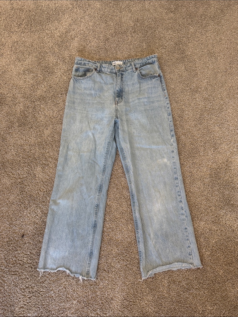 Zara Light Blue Wide-Leg Raw Hem Jeans